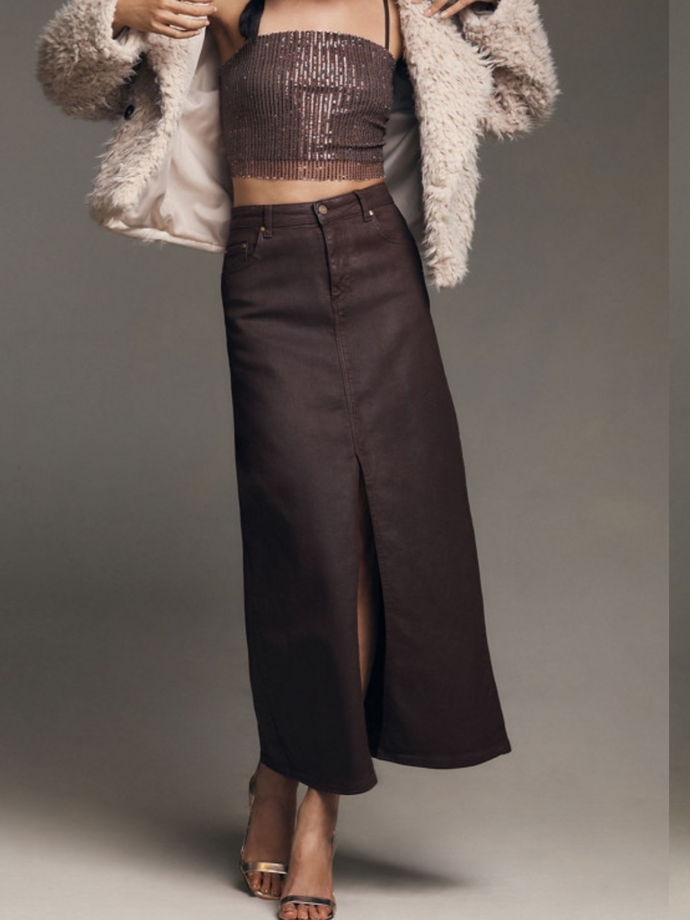 Pilcro Deep Burgundy High-Waist maxi Skirt